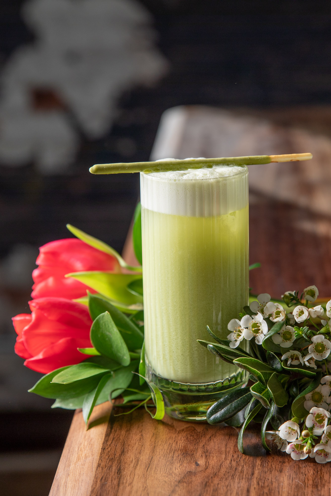 A cocktail made with Matcha at the new restaurant Rule of Thirds in Brooklyn